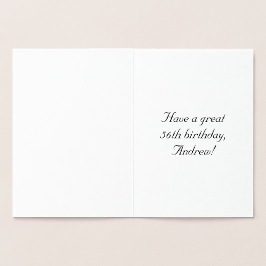 56th Birthday: Elegant, Ornate Script; Custom Name Folie Kaarten (Binnen)