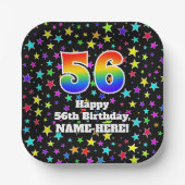 56th Birthday: Fun Stars Pattern and Rainbow “56” Papieren Bordje (Voorkant)
