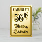 56th Birthday Party — Elegant Script + aangepaste Folie Uitnodiging (Staand Voorkant)