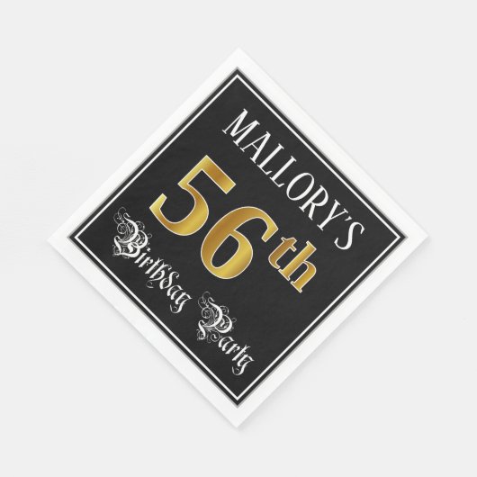 56th Birthday Party — Fancy Script, Faux Gold Look Servet (Hoek)