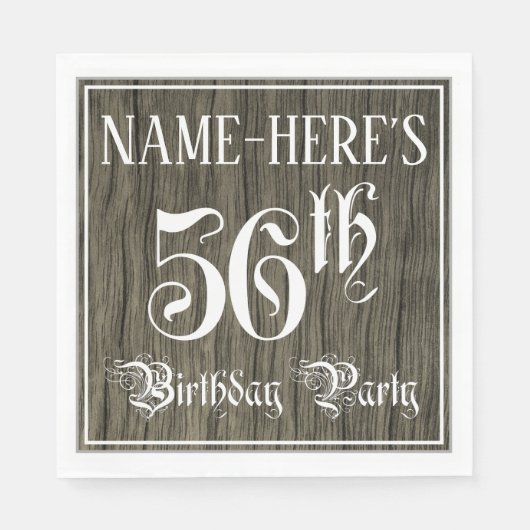 56th Birthday Party — Fancy script, Faux Wood Kijk Servet (Voorkant)