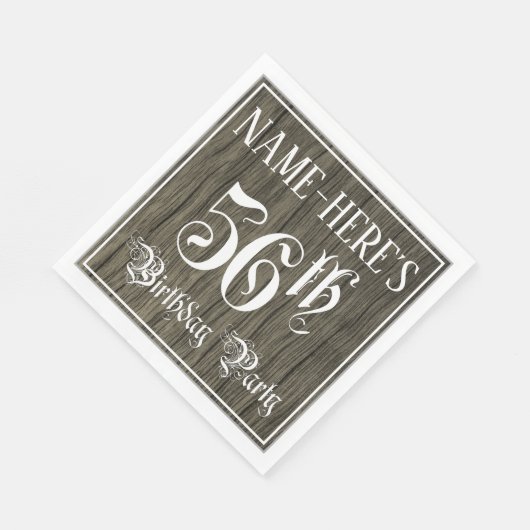 56th Birthday Party — Fancy script, Faux Wood Kijk Servet (Hoek)