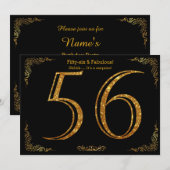 56th Birthday party, Gatsby styl, zwarte gouden gl Kaart (Voorkant / Achterkant)