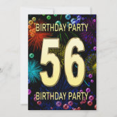 56th Birthday Party Invitation Fireworks Bubbles Kaart (Voorkant)