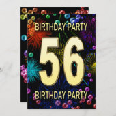 56th Birthday Party Invitation Fireworks Bubbles Kaart (Voorkant / Achterkant)