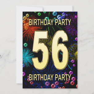 56th Birthday Party Invitation Fireworks Bubbles Kaart