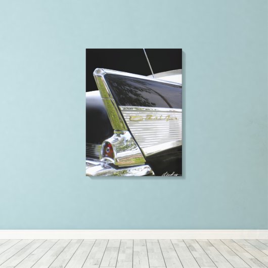'57 Chevy Bel Air "FINS" Canvas Afdruk (Insitu (Houten vloer))
