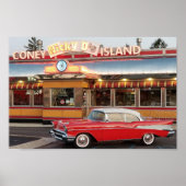 '57 Chevy met een 50's Style Coney Island Poster (Voorkant)