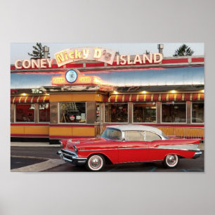 '57 Chevy met een 50's Style Coney Island Poster