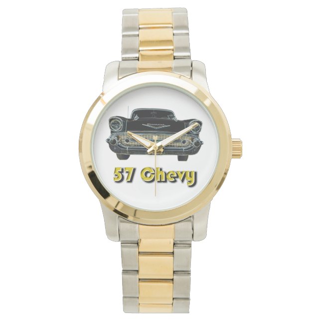 57 Chevy Two-Tone met Gold en Silver Tone Watch Horloge (Voorkant)