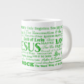 57 Namen van JESUS JUMBO Coffee Mok - GreenText (Voorkant rechts)