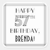 57E BIRTHDAY, Art Deco Style, aangepaste naam Vierkante Sticker (Voorkant)