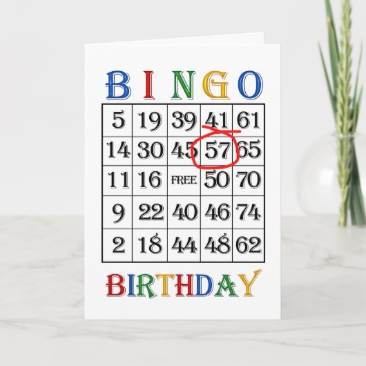 57e Birthday Bingo-kaart Kaart (Voorkant)