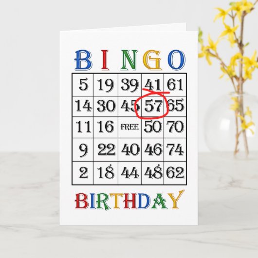 57e Birthday Bingo-kaart Kaart (Gele Bloem)