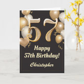 57e Birthday Black en Gold Balloons Confetti Kaart (Gele Bloem)