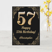 57e Birthday Black en Gold Glitter Lijst Kaart (Gele Bloem)
