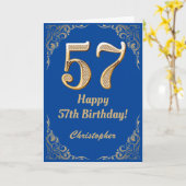 57e Birthday Blue en Gold Glitter Lijst Kaart (Gele Bloem)