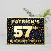 57e Birthday Party — Fun, Colorful Stars Pattern Folie Uitnodiging (Staand Voorkant)