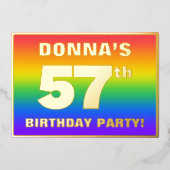 57e Birthday Party: Fun, kleurrijk regenboogpatroo Folie Uitnodiging (Voorkant)