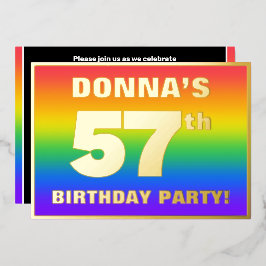 57e Birthday Party: Fun, kleurrijk regenboogpatroo Folie Uitnodiging