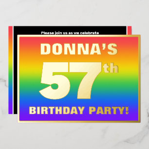 57e Birthday Party: Fun, kleurrijk regenboogpatroo Folie Uitnodiging