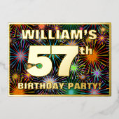 57e Birthday Party - Fun, kleurrijke Fireworks loo Folie Uitnodiging (Voorkant)