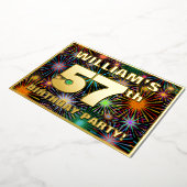 57e Birthday Party - Fun, kleurrijke Fireworks loo Folie Uitnodiging (Gedraaid)