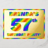 57e Birthday Party — Fun, regenboogspectrum "57" Folie Uitnodiging (Voorkant)