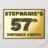 57e Birthday Party — Vette, Faux Hood Grain Text Folie Uitnodiging (Voorkant)