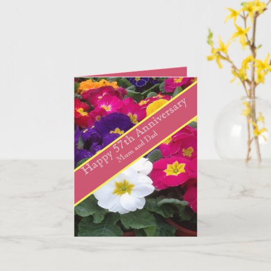 57e bruiloft Jubileum Kleurrijke Polyanthus Kaart (Gele Bloem)