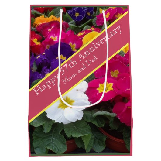57e bruiloft Jubileum Kleurrijke Polyanthus Medium Cadeauzakje (Achterkant)