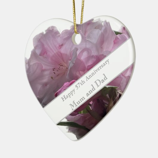 57e bruiloft Jubileum roze Rhododendron keramiek Keramisch Ornament (Links)