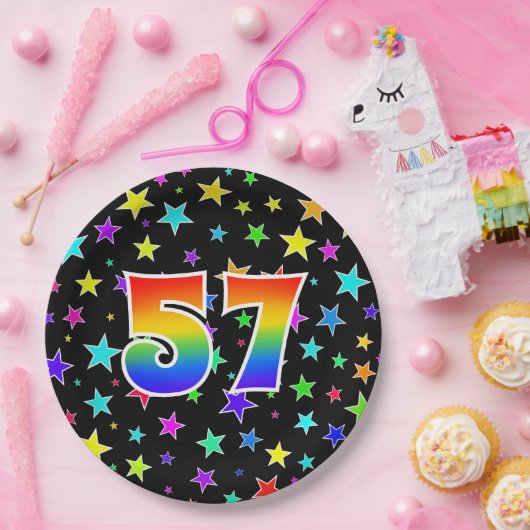 57e Evenement: Vet, Leuk, Kleurrijke Regenboog 57 Papieren Bordje (Feest)