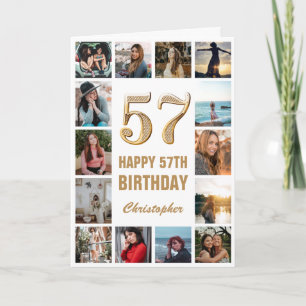 57e Happy Birthday Gold en White Photo Collage Kaart