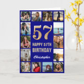 57e Happy Birthday Navy Blue & Gold Photo Collage Kaart (Gele Bloem)