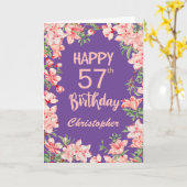 57e Paarse Maandag Pink Peach Waterverf Floral Kaart (Gele Bloem)