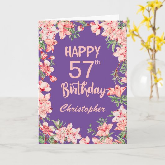 57e Paarse Maandag Pink Peach Waterverf Floral Kaart (Gele Bloem)