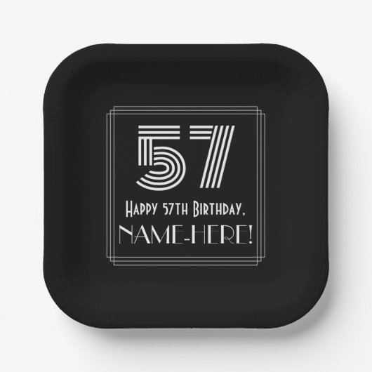 57e verjaardag — Art Deco Geïnspireerde look "57"  Papieren Bordje (Voorkant)