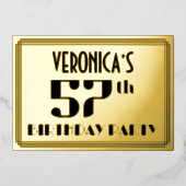 57e verjaardag: Art Deco Kijk "57" en naam Folie Uitnodiging (Voorkant)