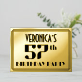 57e verjaardag: Art Deco Kijk "57" en naam Folie Uitnodiging (Staand Voorkant)