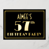 57e verjaardag: Art Deco Kijk "57", met naam Folie Uitnodiging (Voorkant)
