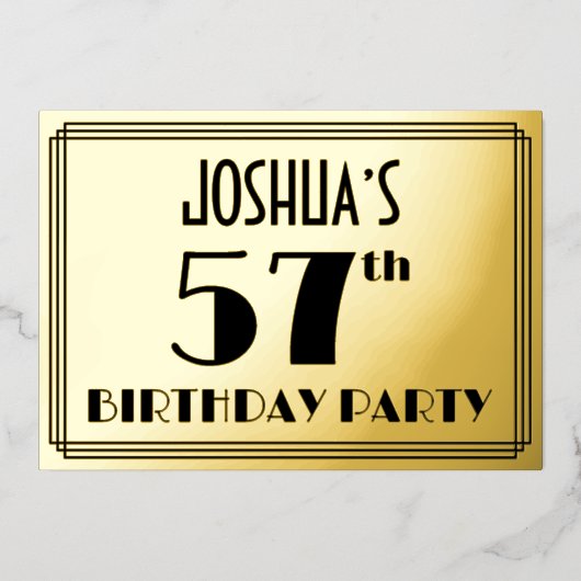 57e verjaardag — Art Deco look "57" + Naam Folie Uitnodiging (Voorkant)