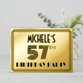 57e verjaardag — Art Deco Style "57" en naam Folie Uitnodiging (Staand Voorkant)