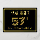 57e verjaardag — Art Deco Style "57" + Naam Folie Uitnodiging (Voorkant)