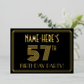 57e verjaardag — Art Deco Style "57" + Naam Folie Uitnodiging (Staand Voorkant)