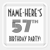 57e verjaardag: Art Deco Style + aangepaste naam Vierkante Sticker (Voorkant)