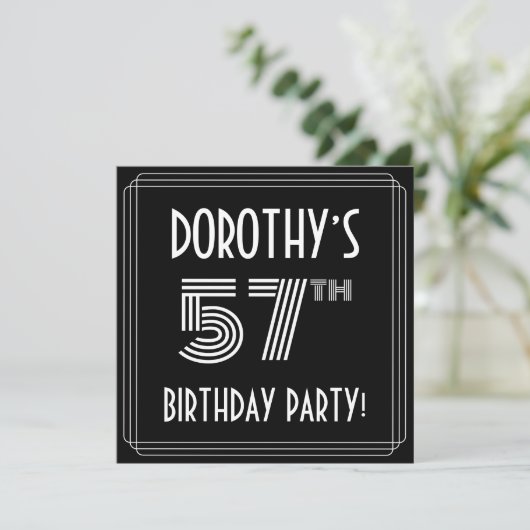 57e verjaardag: Art Deco Style met aangepaste naam Kaart (Staand voorkant)