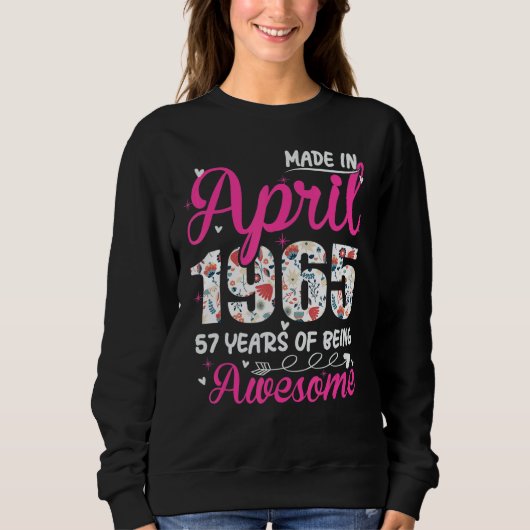 57e verjaardag Awesome sinds april 1965 bloem Trui (Voorkant)