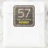 57e verjaardag: Bloemennummer, Faux Wood Look, Naa Vierkante Sticker (Tas)