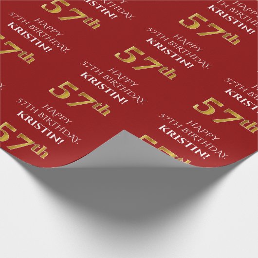 57e verjaardag: Elegant, Rood, Faux Gold Look Cadeaupapier (Hoek)
